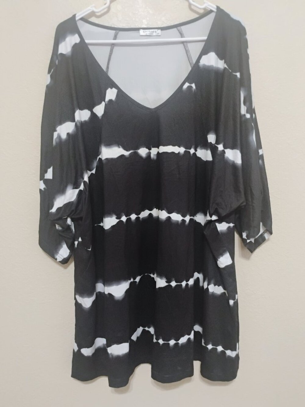 Ekouaer 2XL Black White Tie Dye Lounge Tunic Cover Up